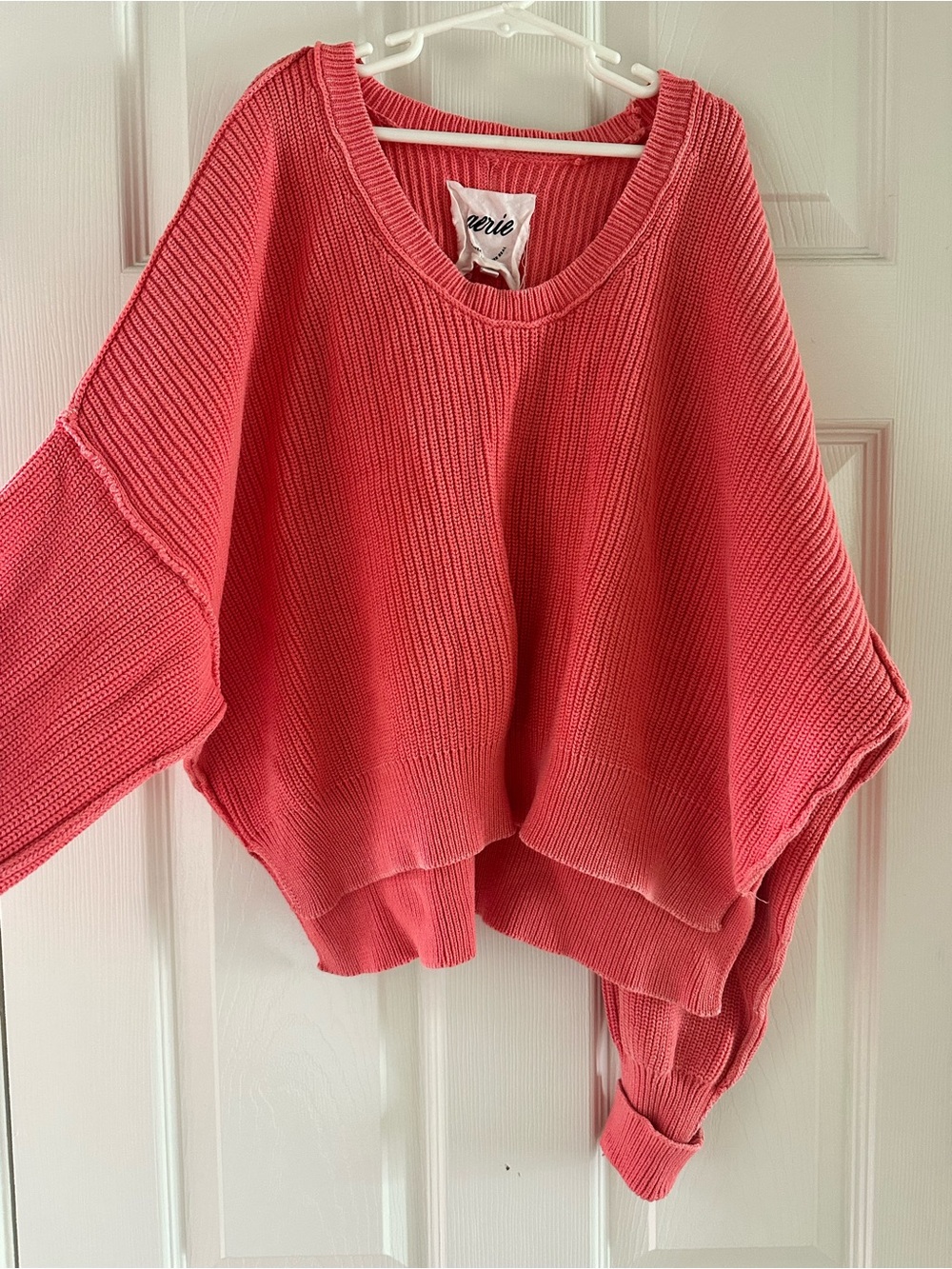 aerie Coral Pink Oversized V-Neck Knit Sweater